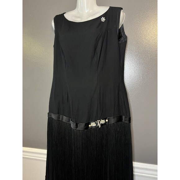 Vintage Flapper Dress Womens Large 20s Gatsby Sleeveless Fringe Beaded Accent - Picture 7 of 11